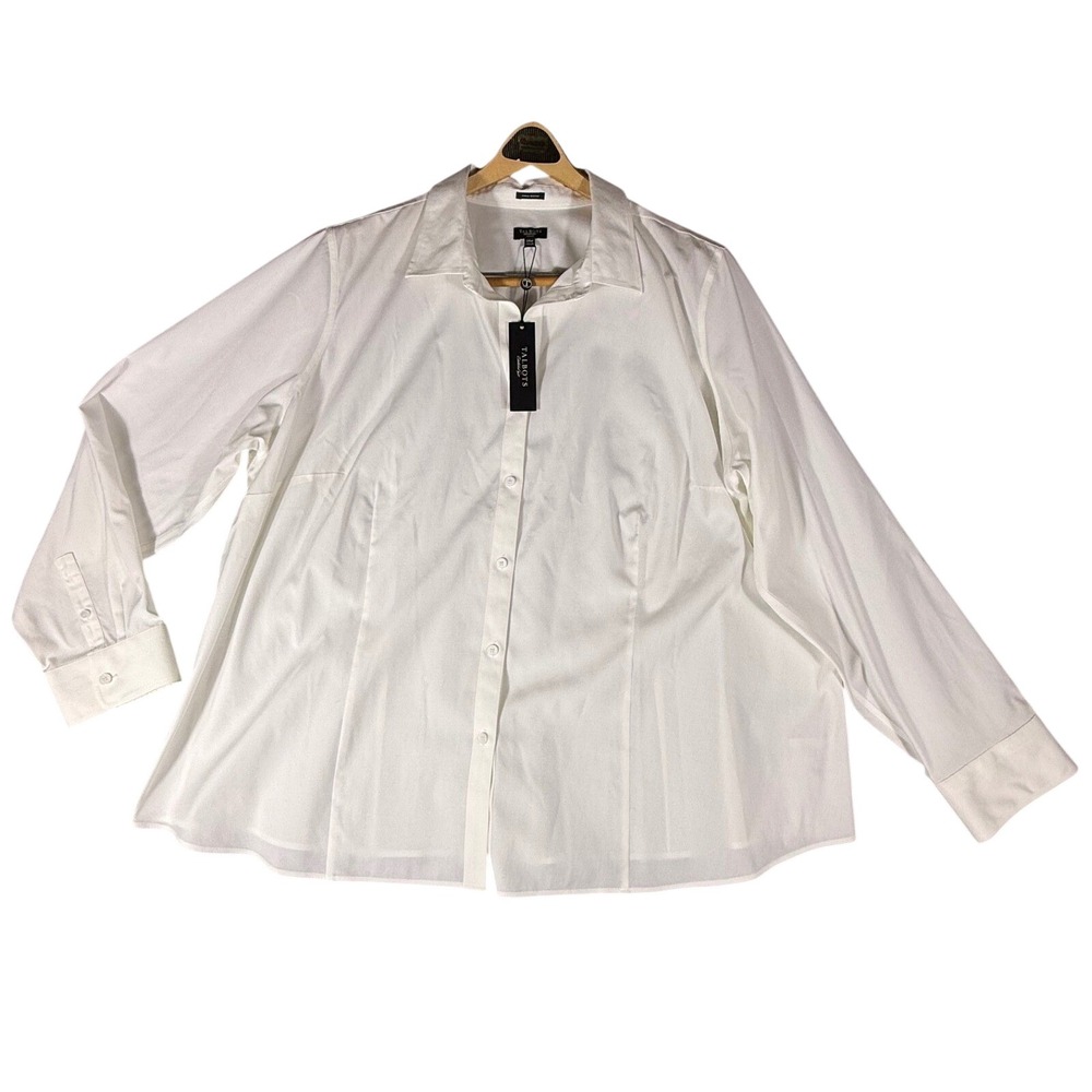 Talbots Woman 24W White Wrinkle Resistant Long Sleeve Button Down Shirt Plus NWT